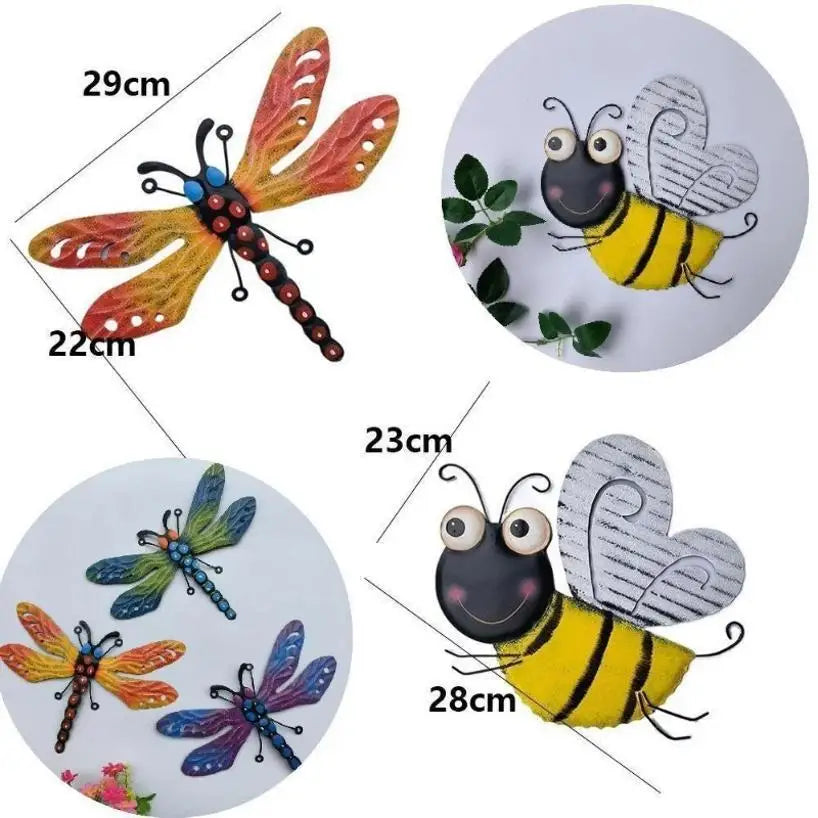 3D Metal Dragonfly & Bee Wall Art – Colorful Garden Sculpture Garden Wall Sculpture Axl