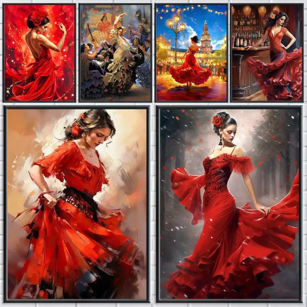 Flamenco Dance Art Poster – HD Self-Adhesive Waterproof Wall Decor Wall Art Poster Axl