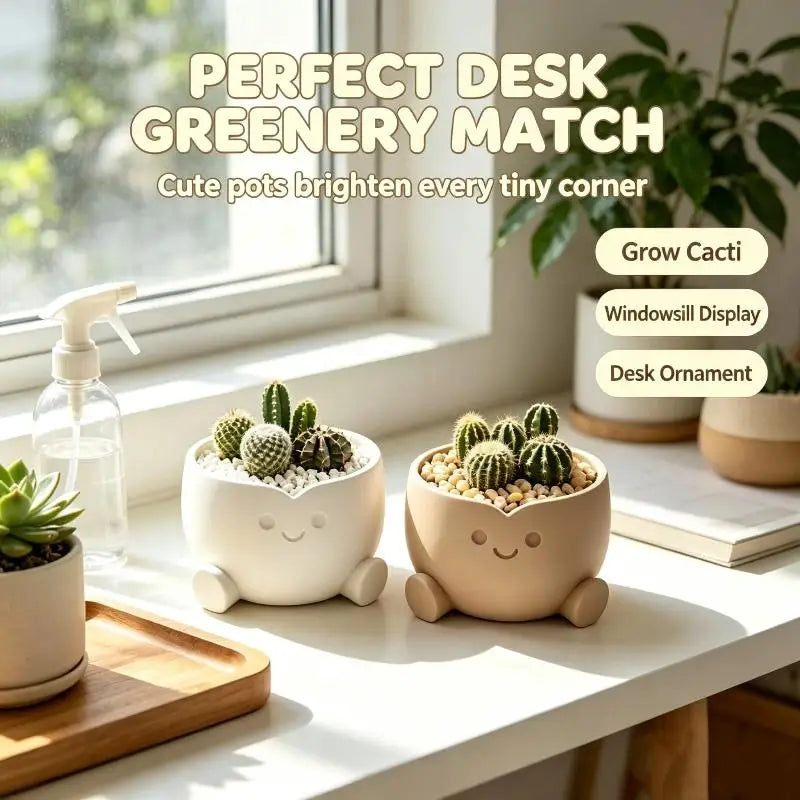3D Printed Smiling Figure Mini Planter Pot | Cute Desk Décor Mini Planter Pot Axl