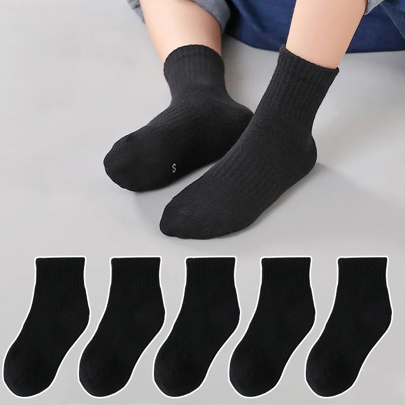 6-Pack Kids Cotton Sports Socks – Breathable Crew Socks Ages 3–6 Kids Sports Socks Axl 5 pairs black-2