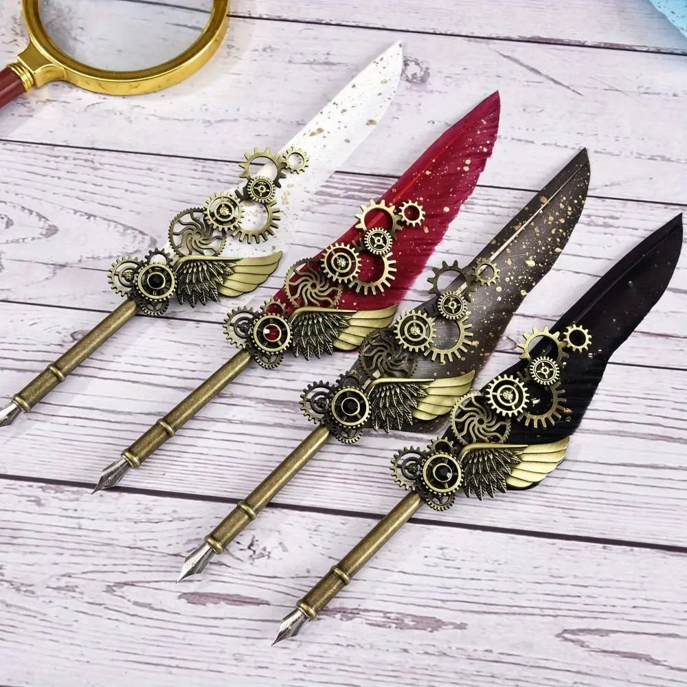 Retro Feather Dip Pen – Vintage Metal Calligraphy Set, 5 Nibs Calligraphy Dip Pen Axl