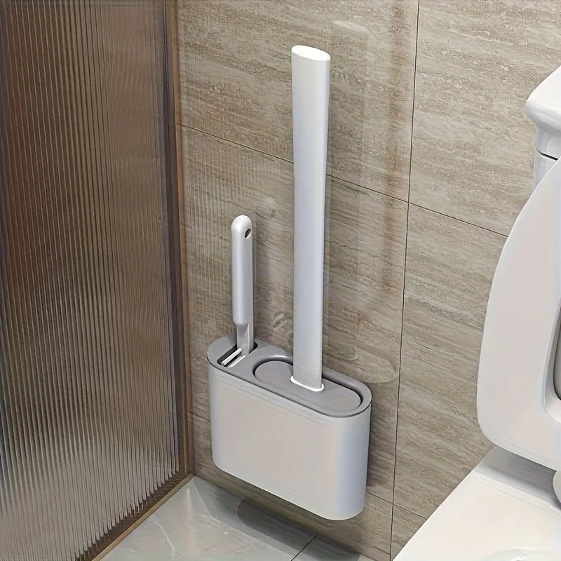 Wall-Mounted Silicone Toilet Brush Set – 2 Brushes + Holder Toilet Brush Set Axl gray