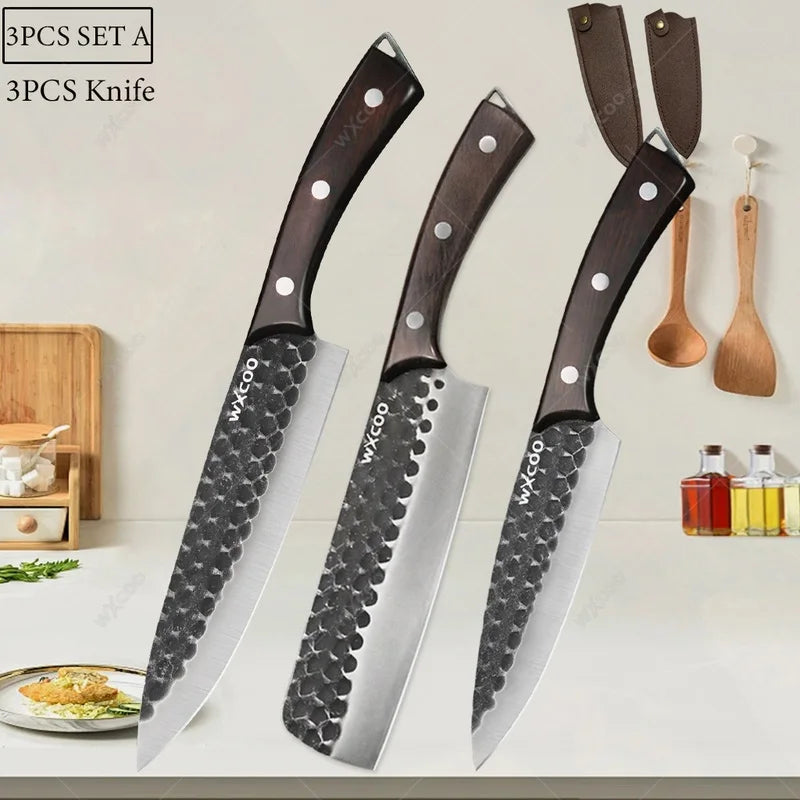 WXCOO Forged Stainless Steel Boning & Cleaver Kitchen Knife Kitchen Knife Axl 3PCS A