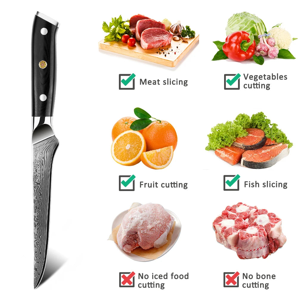 Sunnecko 6" Damascus Boning Knife – 73-Layer VG10 Steel Boning Fillet Knife Axl