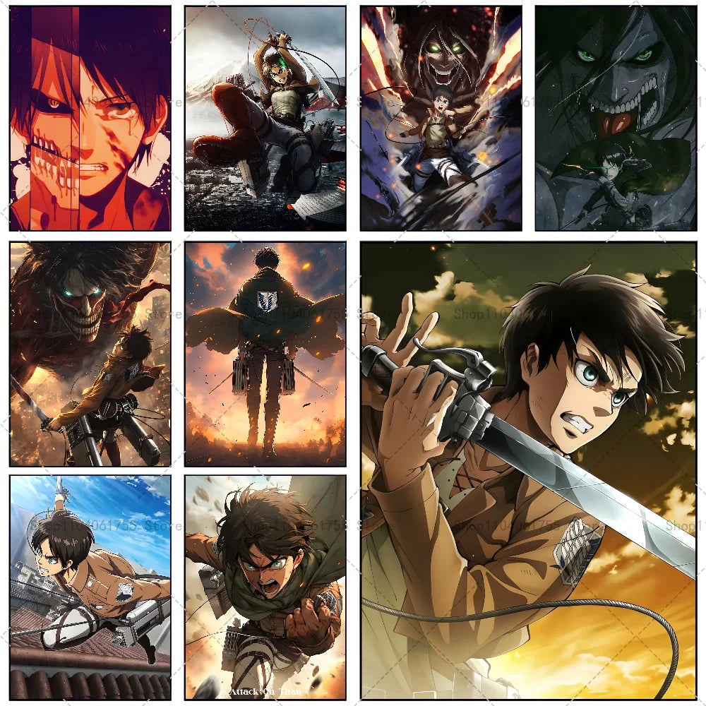 Attack on Titan Eren Yeager Anime Poster Wall Art Sticker Anime Wall Poster Axl
