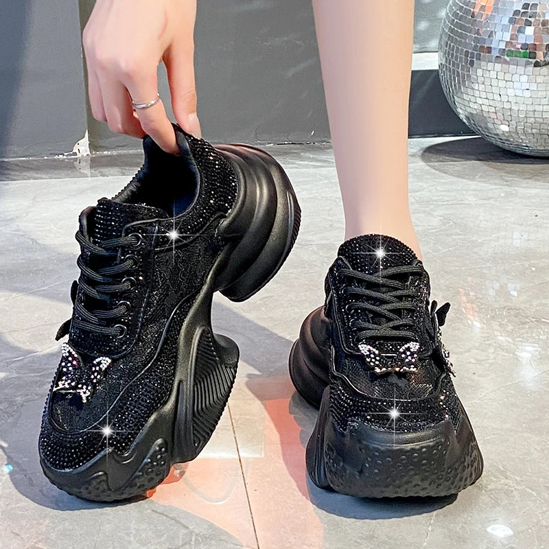 Women's Platform Sneakers – Butterfly Bling Lace-Up Casual Shoe Platform Sneakers Axl