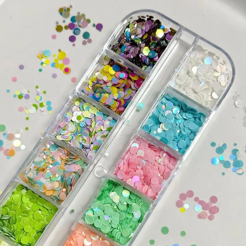 12-Grid Nail Glitter Set – Colorful Sequin & Sparkle Charms Nail Art Glitter Set Axl