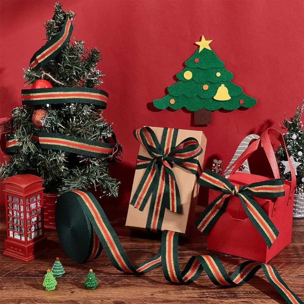 25 Yards Dark Green Glitter Stripe Ribbon – 1 Inch Polyester Craft Ribbon Axl