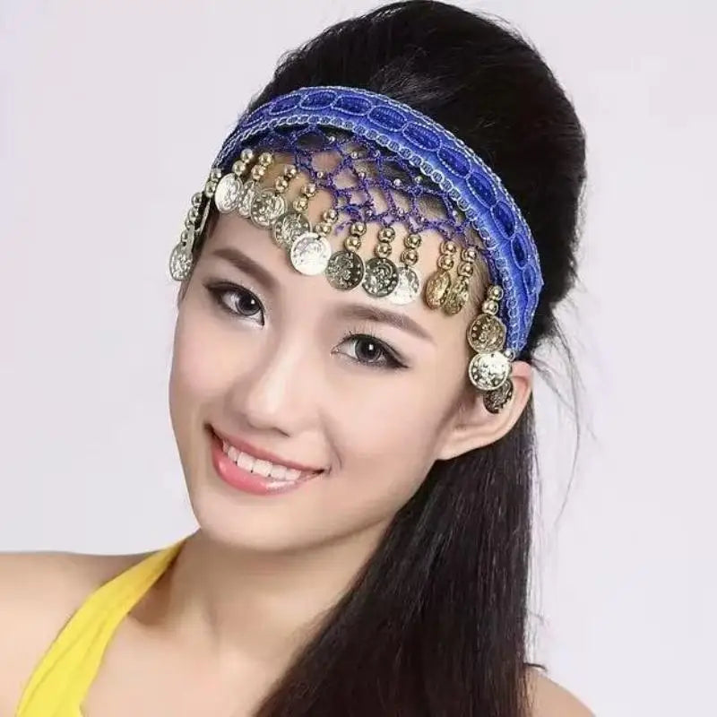 Ethnic Belly Dance Headband – Red Sequin Coin Fringe Headpiece Dance Headband Axl