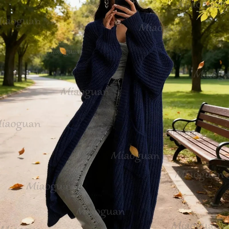 Women's Open Front Long Knit Cardigan Coat with Pockets Knit Cardigan Coat Axl