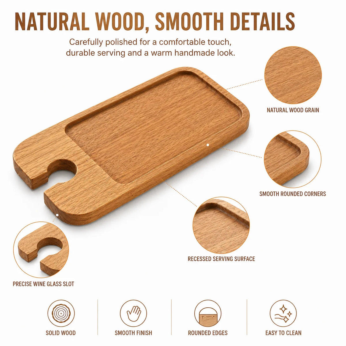 Wooden Wine Tray with Glass Holder | Charcuterie Serving Board Wooden Serving Tray Axl