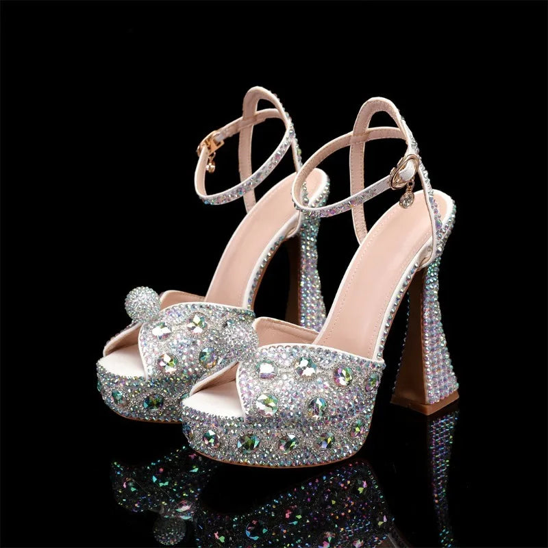 Women's 14cm Rhinestone Pearl Peep Toe High Heel Wedding Pumps High Heel Pumps Axl