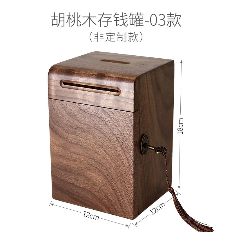 Walnut Wood Piggy Bank with Lock – Kids Savings Box & Decor Wooden Piggy Bank Axl Walnut-A