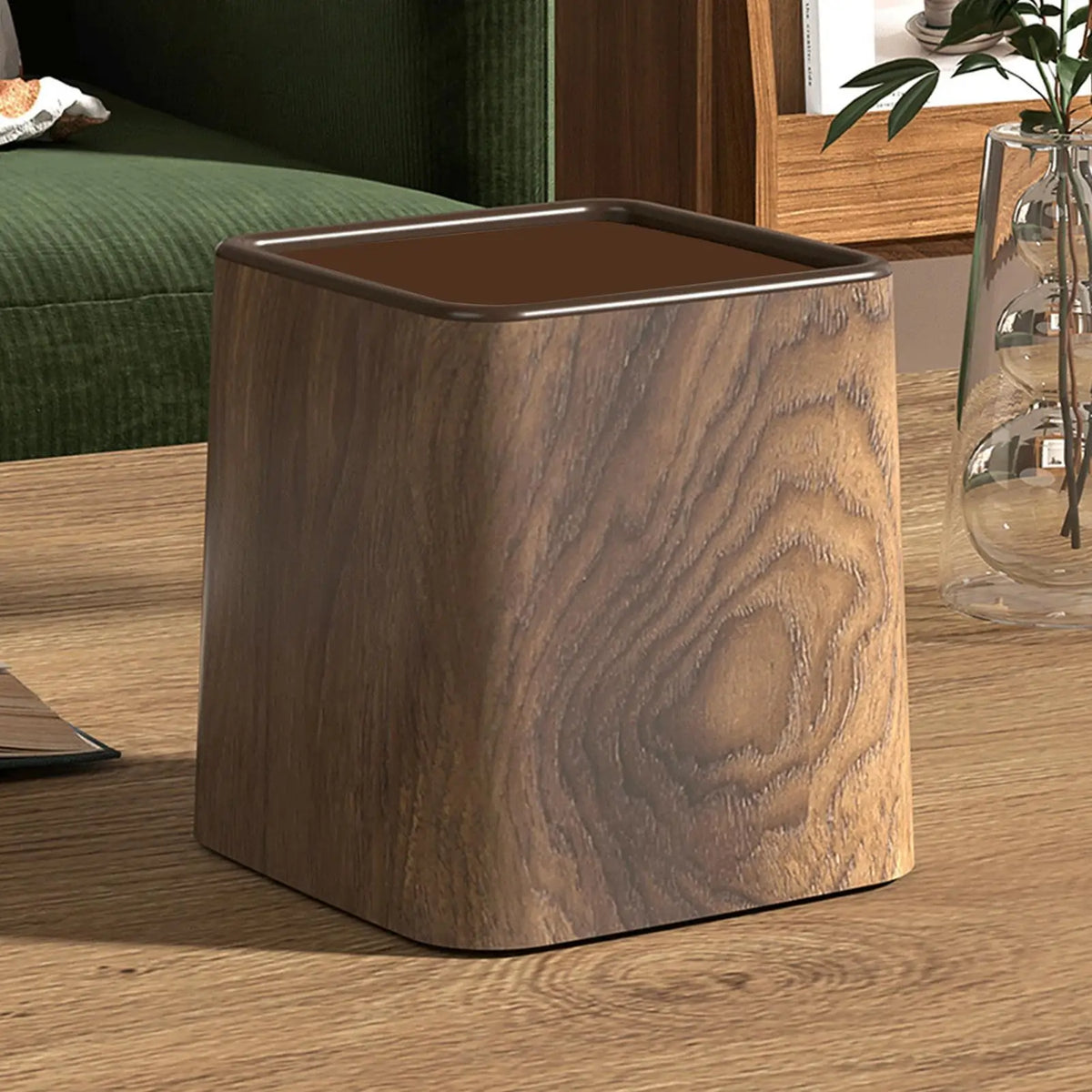Retro Wood Grain Desk Trash Can with Lid | Small Desktop Bin Desktop Trash Can Axl