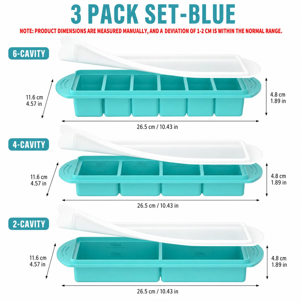 Silicone Soup Freezer Trays with Lid – Meal Prep Mold Set Silicone Freezer Tray Axl 3 PACK Set- Blue