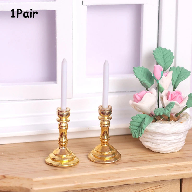1:12 Dollhouse Miniature Candle Holder Candlestick Pair Dollhouse Accessory Axl Gold