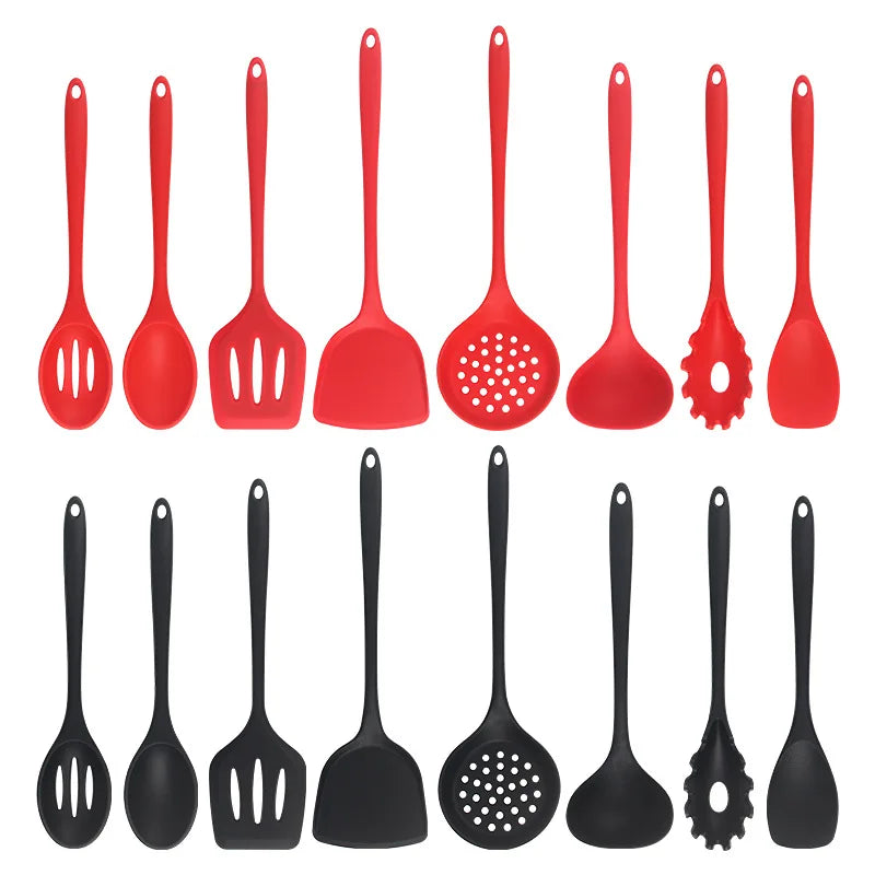 8-Piece Black Silicone Kitchen Utensil Set – Spoons & Spatulas Silicone Utensil Set Axl