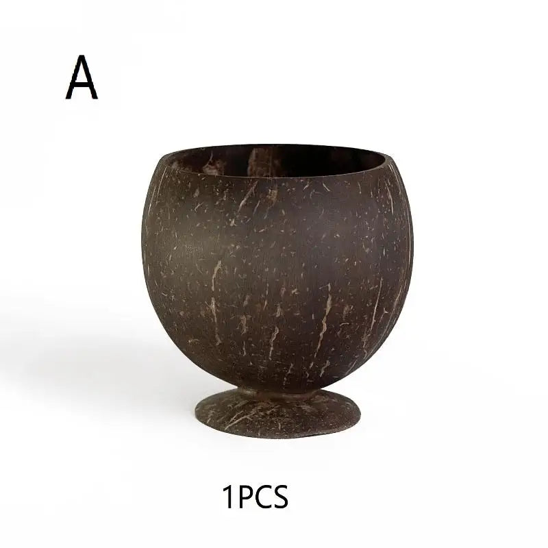 Handcrafted Natural Coconut Shell Stemmed Bowl | Eco Tableware Coconut Shell Bowl Axl A