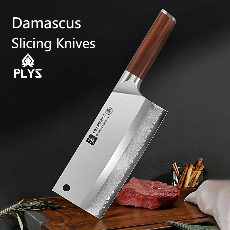 PLYS Damascus Steel Chef Knife – Sharp 18.5cm Slicing Knife Damascus Chef Knife Axl