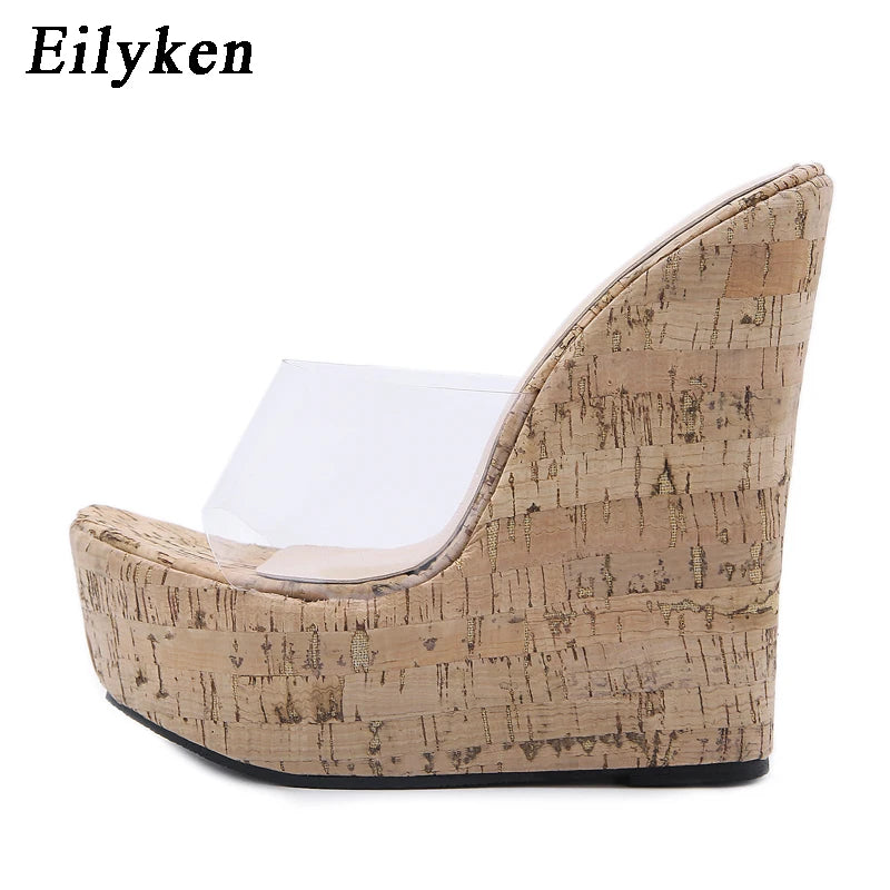Women's Transparent Platform Wedge Sandals | High Heel Slides Platform Wedge Sandals Axl Apricot 41