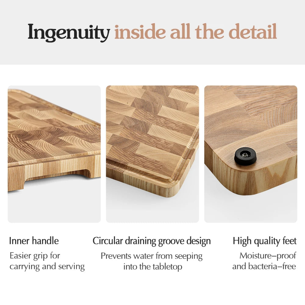 XINZUO End Grain Ash Wood Cutting Board | Fruit & Bread Wood Cutting Board Axl
