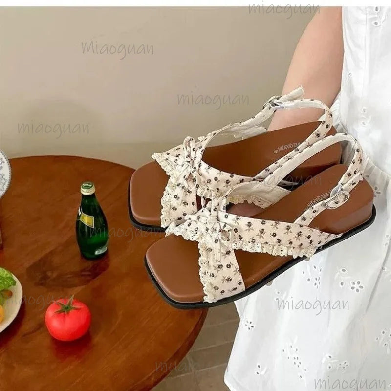 Women's Floral Wedge Sandals – Butterfly Knot Summer Slides Wedge Sandals Axl