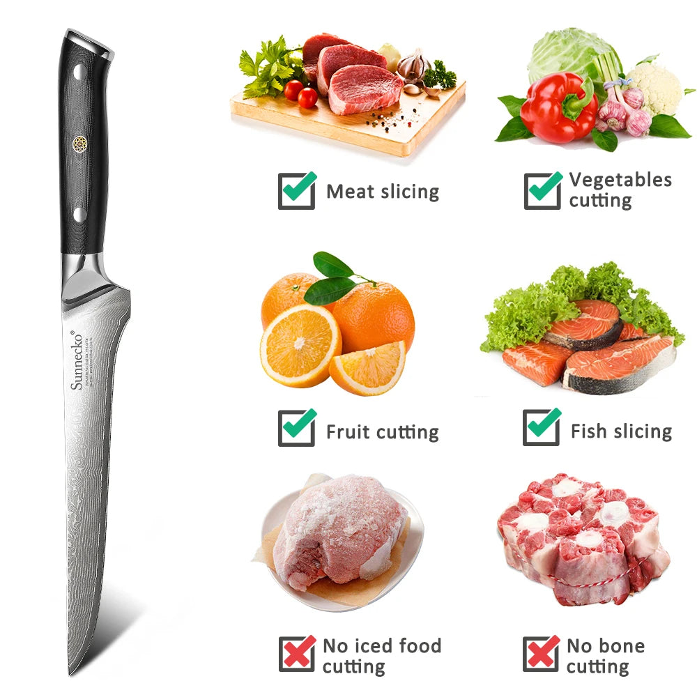 Sunnecko 6" Damascus Boning Knife – 73-Layer VG10 Steel Boning Fillet Knife Axl