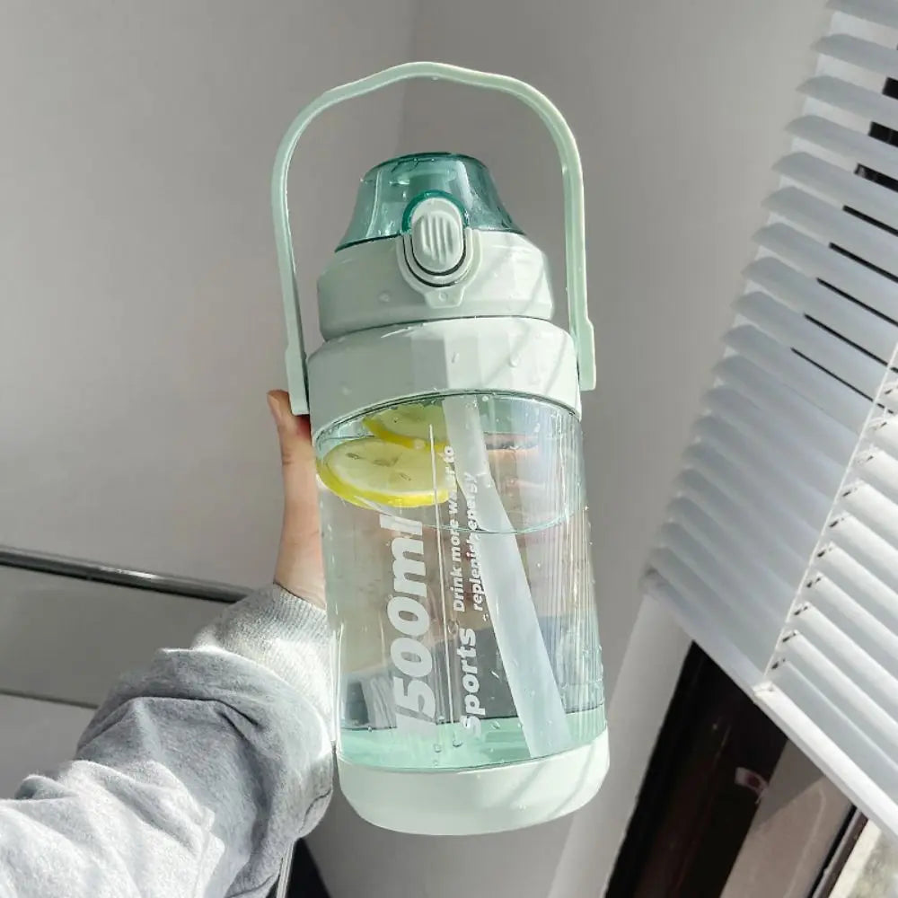 Large Sports Water Bottle with Straw, Handle & Time Marker Sports Water Bottle Axl green-1500ml