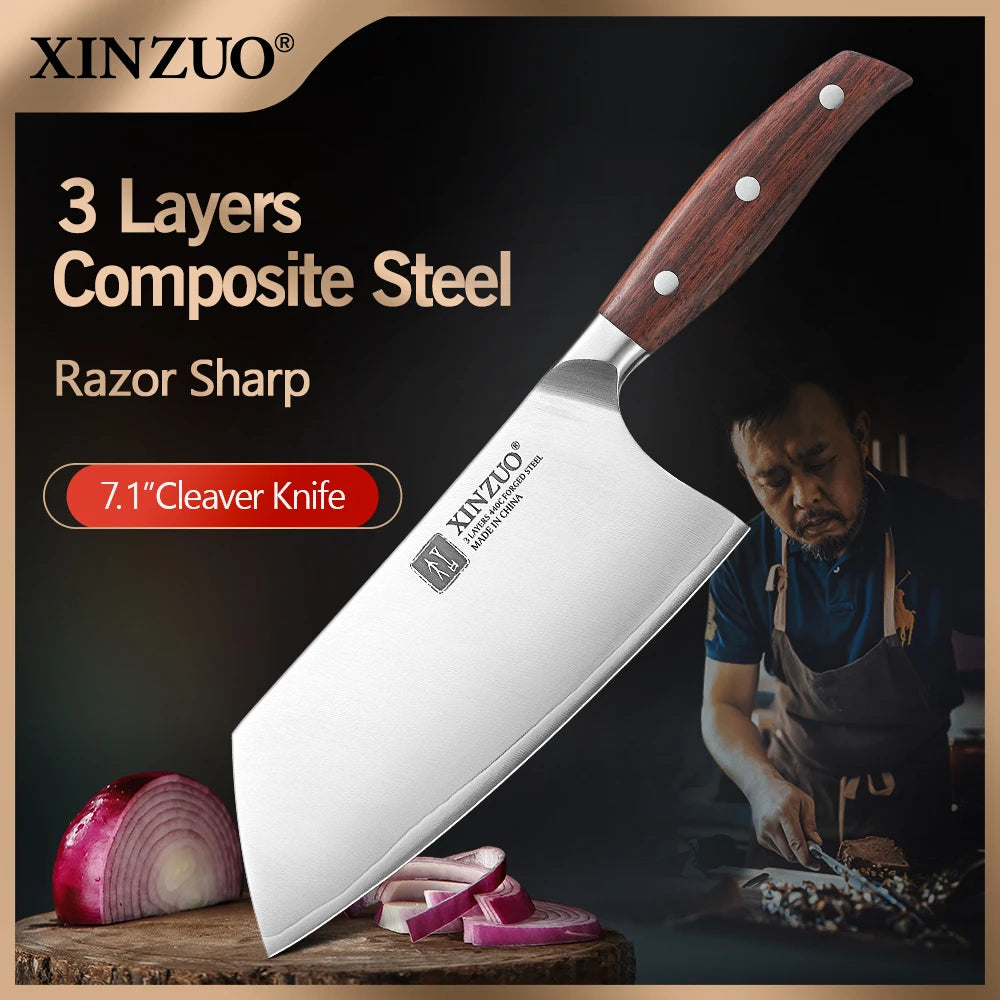 XINZUO 7-Inch Cleaver Knife – 440C Core, Red Wood Handle Cleaver Knife Axl Default Title