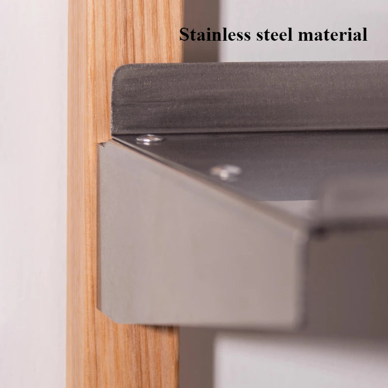 3-Tier Wall Shelf – Ash Wood & Stainless Steel Floating Shelf Wall Mounted Shelf Axl