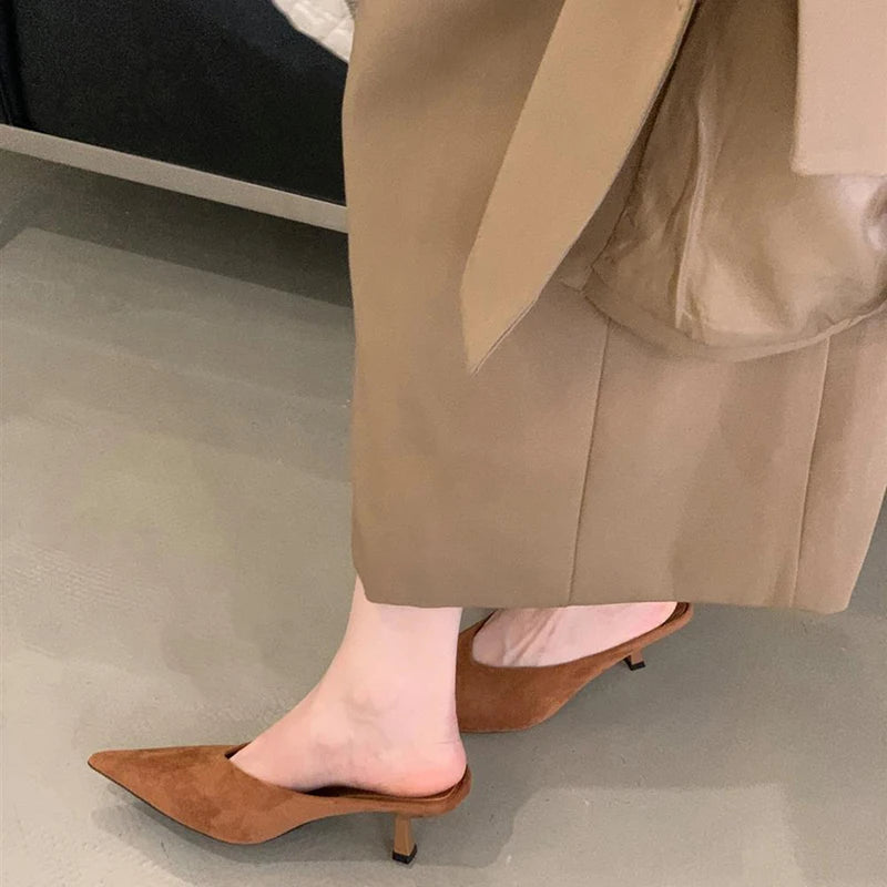 Women's Pointed Toe Mule Slides | Elegant Mid Heel Dress Shoes Mid Heel Mule Slides Axl