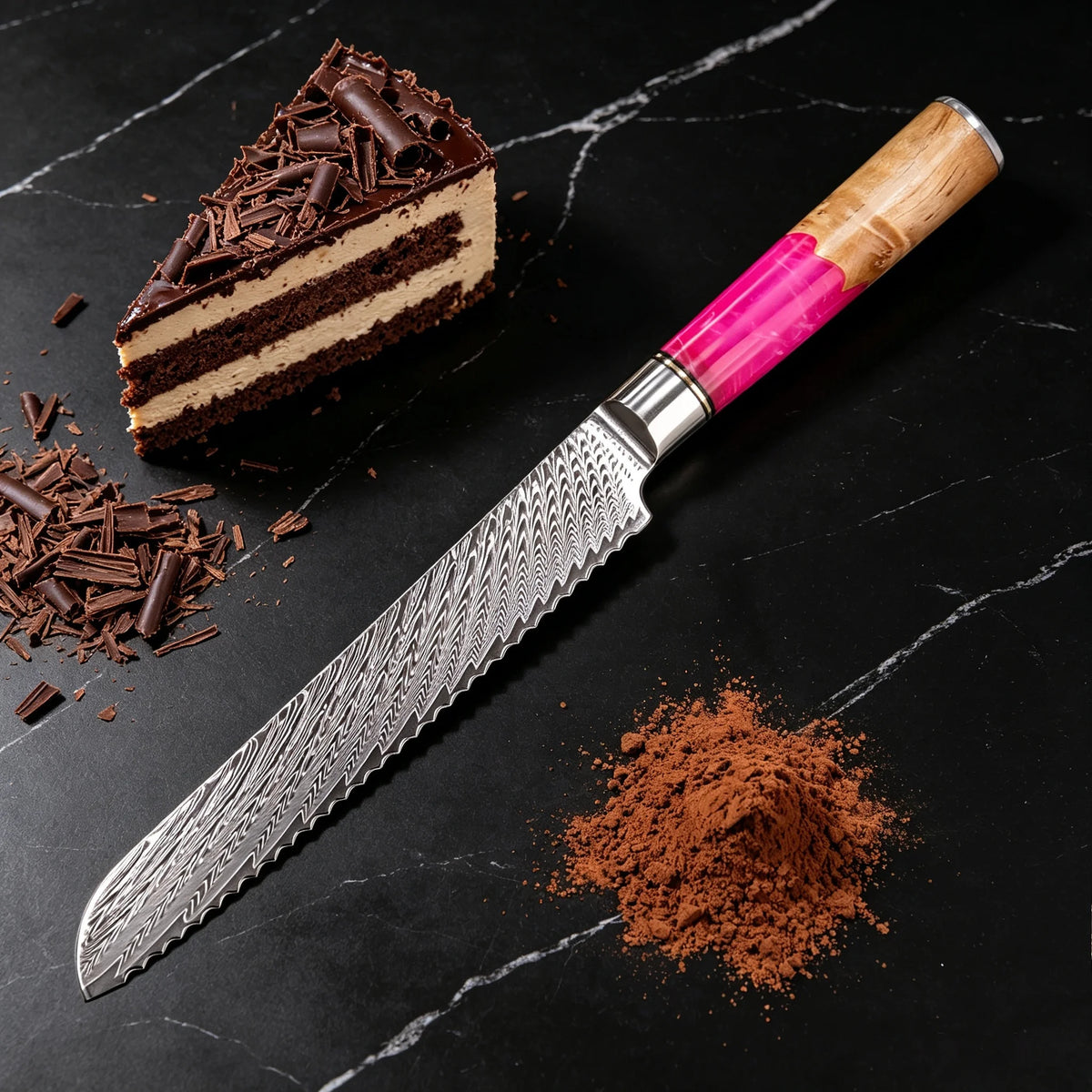 67-Layer Damascus Steel Bread & Chef Knife – Sharp 19.2cm Damascus Kitchen Knife Axl