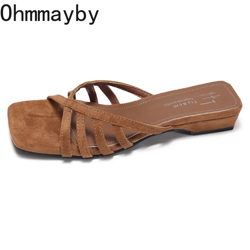 Women's Square Toe Cross Strap Heeled Slides | Summer Sandals Heeled Slide Sandals Axl