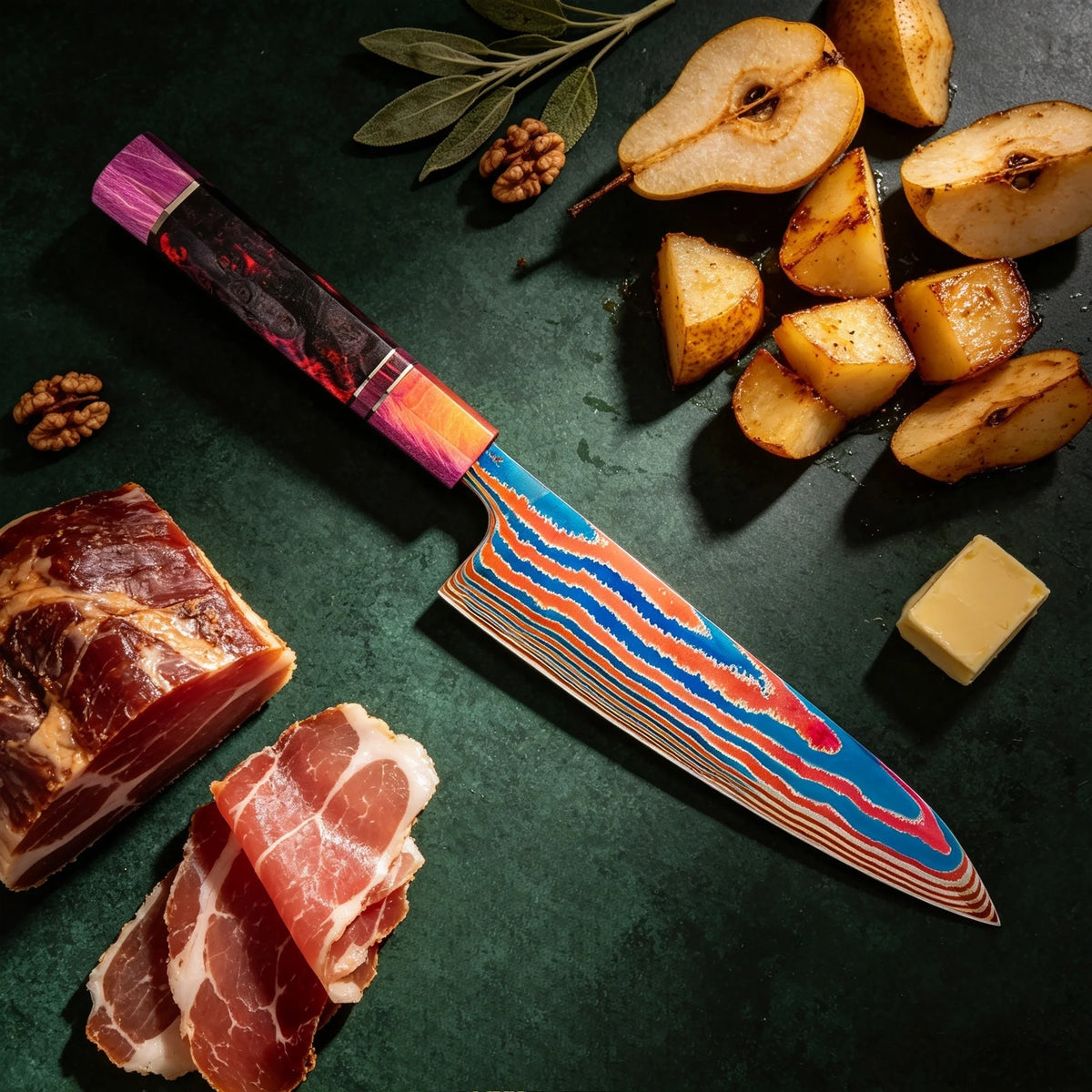Damascus Titanium Chef Knife – Sashimi & Meat Slicer Damascus Chef Knife Axl Chef Knife