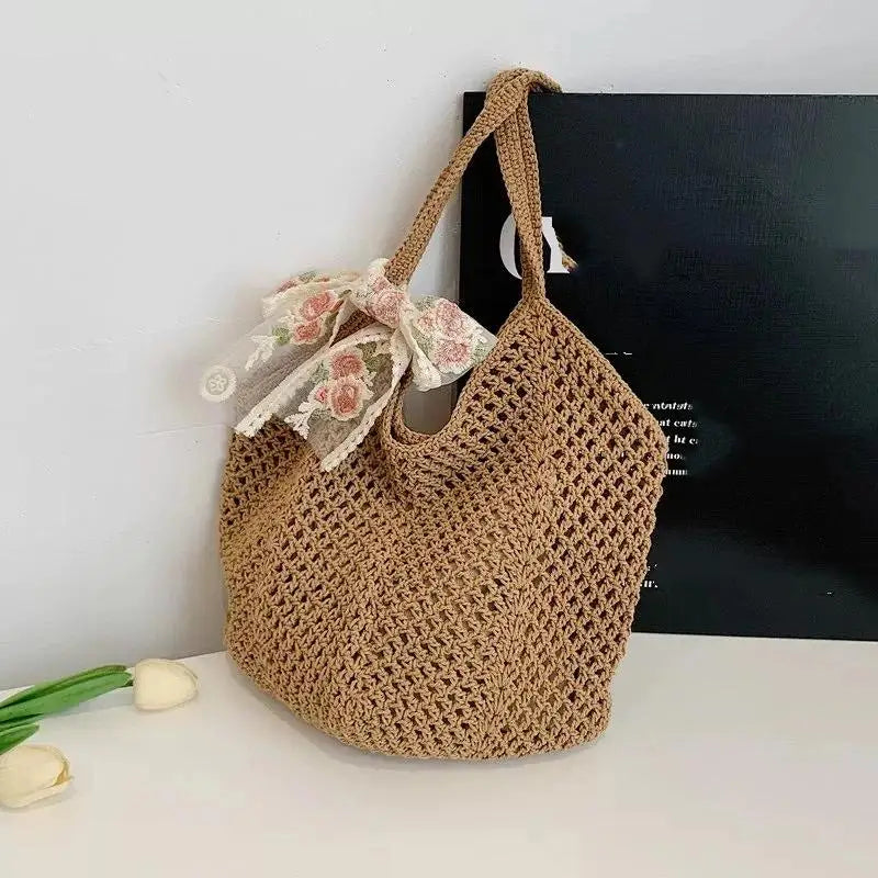 Women's Large Woven Straw Tote Bag – Handmade Beach Shoulder Bag Woven Straw Tote Bag Axl A1