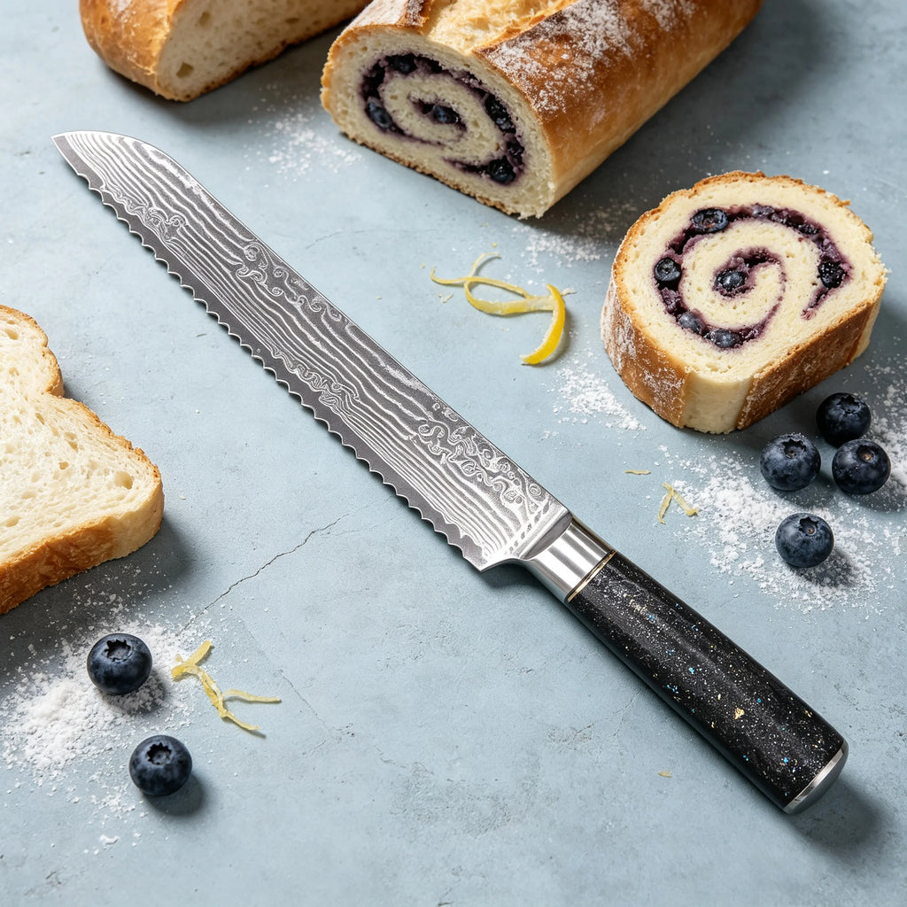 67-Layer Damascus Steel Bread & Chef Knife – 19.5cm Blade Damascus Kitchen Knife Axl