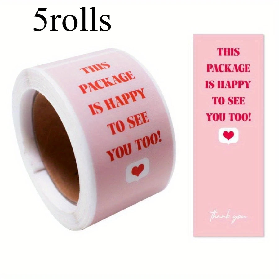 Pink 'Happy To See You Too' Self-Adhesive Packaging Stickers Decorative Packaging Stickers Axl Pink 5rolls 9 3cm