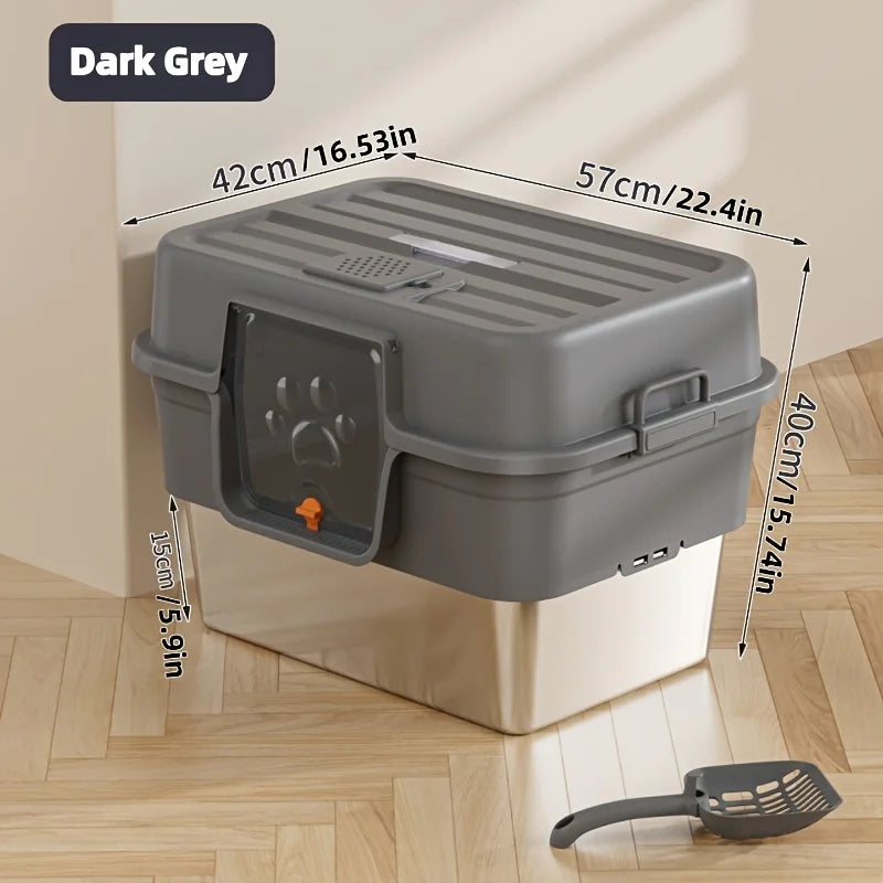 XL Enclosed Cat Litter Box – Stainless Steel, Odor Control Enclosed Cat Litter Box Axl Dark Gray