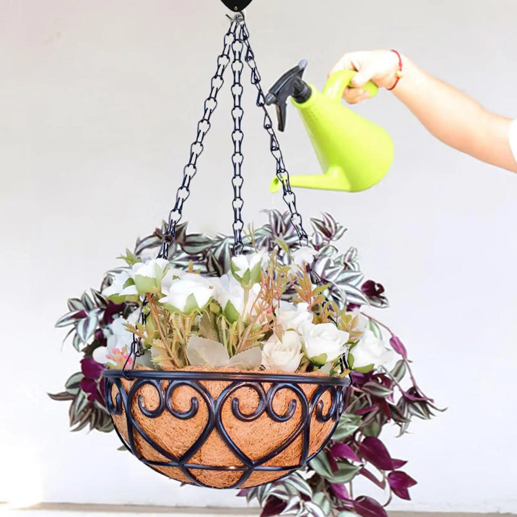 10-Inch Resin Hanging Basket Planter with Chain | Garden Decor Hanging Basket Planter Axl