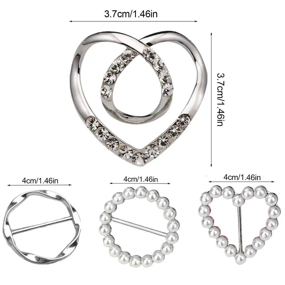 Women's Shirt Clips & Scarf Ring Buckles – 4-Piece Set Fashion Clothing Clips Axl Silver