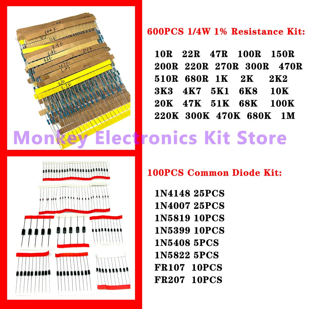 6-in-1 Electronic Components Kit – Resistors, LEDs, Diodes & More Electronic Components Kit Axl