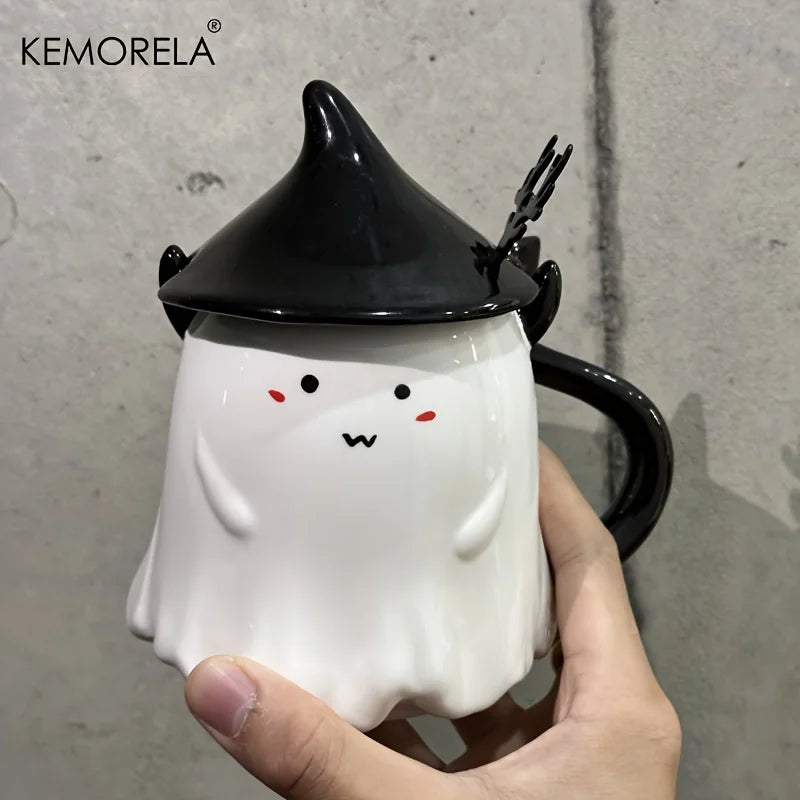 KEMORELA Halloween Ceramic Mug with Lid & Spoon 470ml Ceramic Coffee Mug Axl Black 300ml