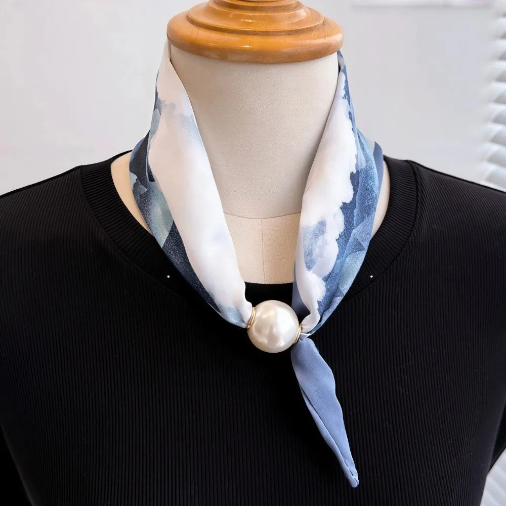 Women's Printed Polyester Scarf – Pearl & Magnetic Buckle Fashion Scarf Axl
