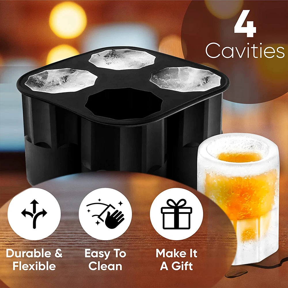 4-Cavity Silicone Shot Glass Ice Mold – Whiskey Ice Tray Silicone Ice Mold Axl