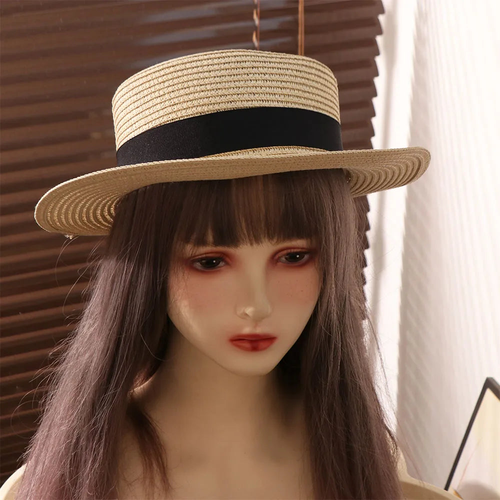 French Flat Top Straw Sun Hat – Unisex Beach & Vacation Cap Straw Sun Hat Axl