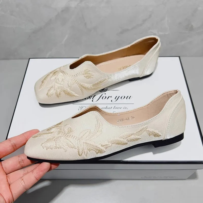 Women's Embroidery Square Toe Slip-On Loafers & Flat Shoes Embroidery Flat Loafers Axl
