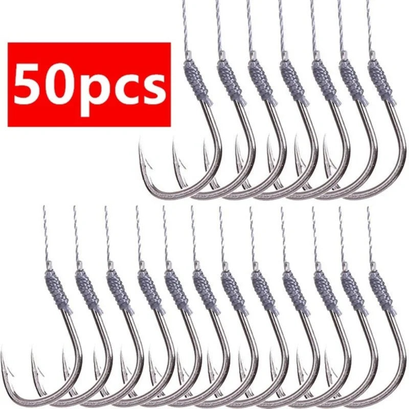 50-Pack Size 10 Barbed Fishing Hooks – Pre-Tied Steel Alloy Fishing Hooks Axl Default Title