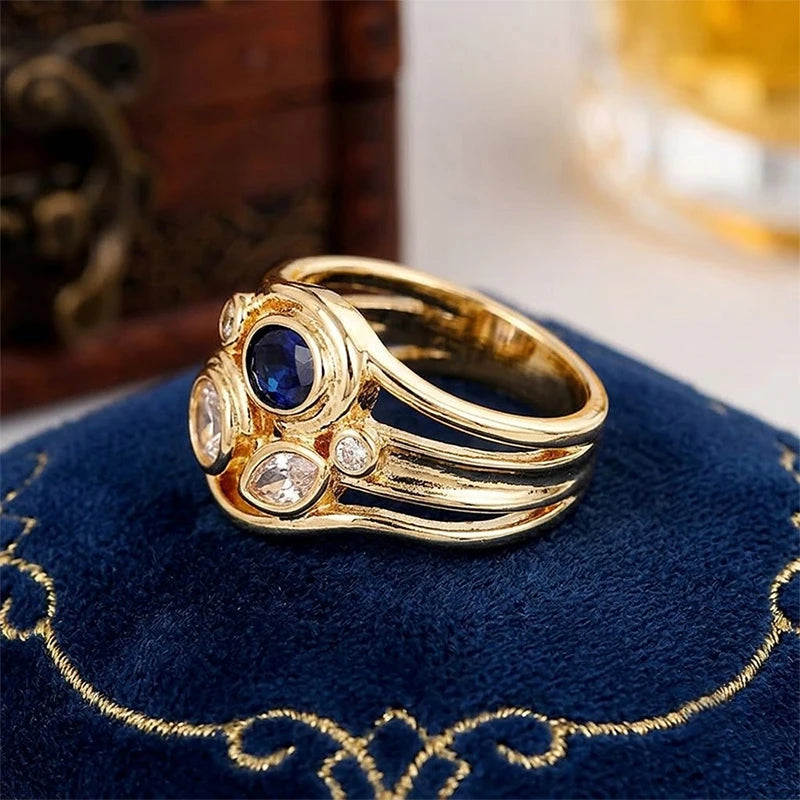 Huitan Wave Ring Women – White & Blue CZ Wedding Band CZ Fashion Ring Axl