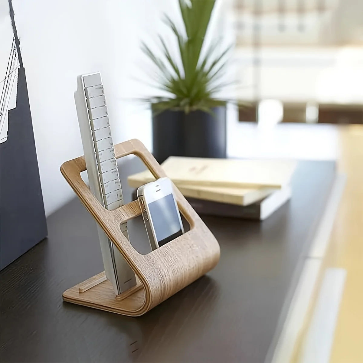 Wooden Remote Control Holder – 2-Slot No-Assembly Desk Caddy Desktop Remote Organizer Axl