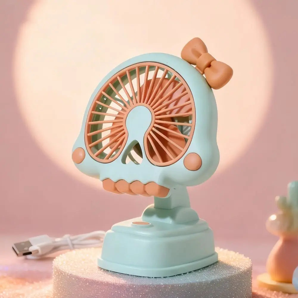 Mini USB Desktop Fan – Skull & Bow Design, 3-Speed Control Mini Desktop Fan Axl